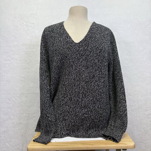 Athleta Switchback Wool Chunky Knit Oversized V-Neck Sweater Size S Black/Gray - Picture 2 of 9